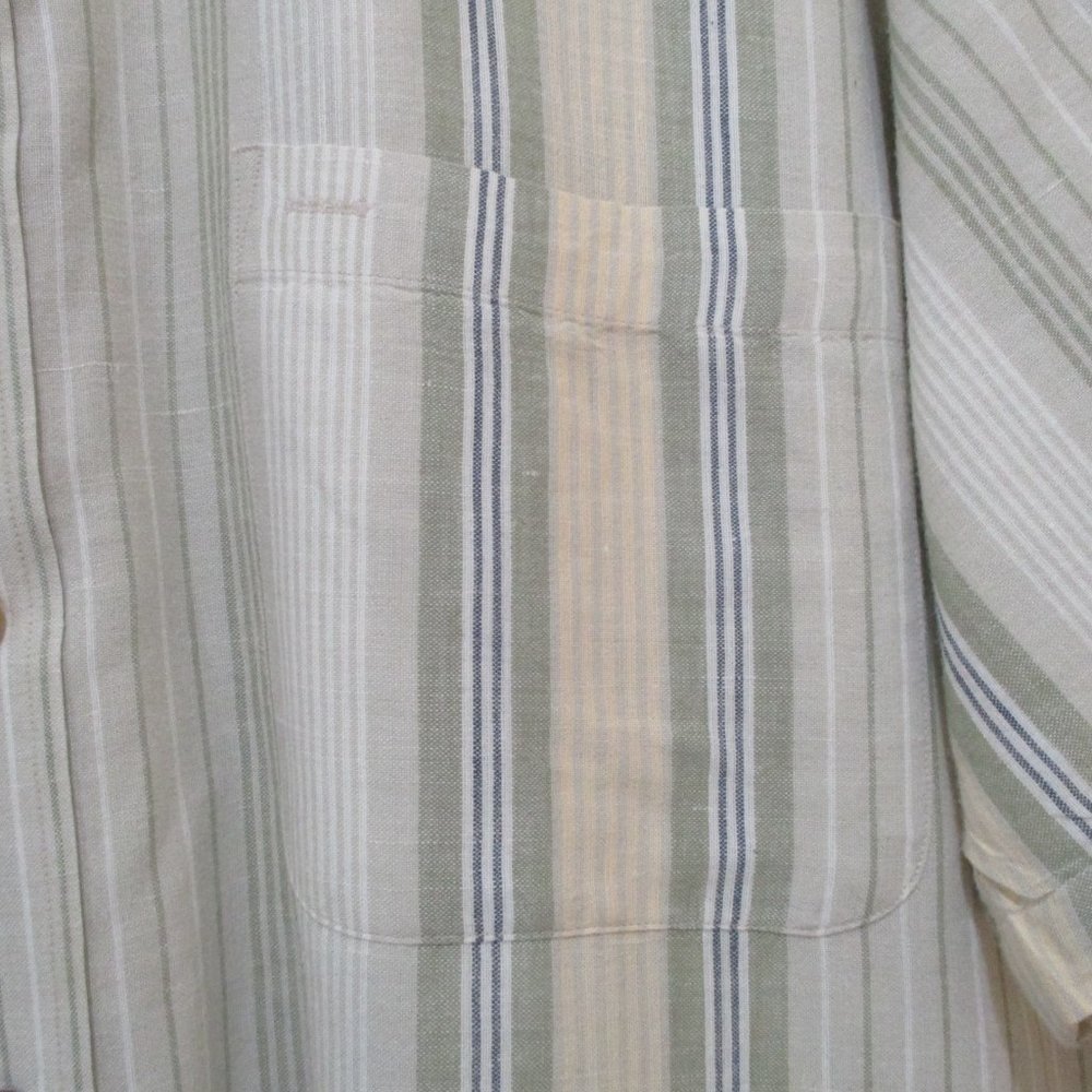 Linen Cotton Short Sleeve Oxford Shirt sz M Beige Striped - Picture 6 of 11